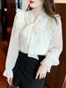 imCharms 2023 Spring And Autumn Elegant Temperament Thin Bow All-Match Pearl Stitching Chiffon Shirt Women's Top