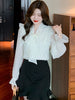 imCharms 2023 Spring And Autumn Elegant Temperament Thin Bow All-Match Pearl Stitching Chiffon Shirt Women's Top