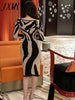 imCharms 2023 Spring And Autumn Low-Neck Temperament Zebra Print Sexy Slim Bag Hip Bottoming Dress Women's