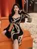 imCharms 2023 Spring And Autumn Low-Neck Temperament Zebra Print Sexy Slim Bag Hip Bottoming Dress Women's