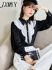 imCharms 2023 Spring And Autumn Bead Decoration Long-Sleeved All-Match Elegant Temperament Top Women's Chiffon Shirt
