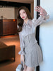 imCharms 2023 Spring And Autumn Bow Elegant Temperament Bright Silk Shirt + Pleated Skirt Two-Piece Women's Clothing