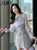 imCharms 2023 Spring And Autumn Bow Elegant Temperament Bright Silk Shirt + Pleated Skirt Two-Piece Women's Clothing