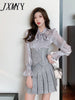 imCharms 2023 Spring And Autumn Bow Elegant Temperament Bright Silk Shirt + Pleated Skirt Two-Piece Women's Clothing