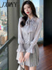 imCharms 2023 Spring And Autumn Bow Elegant Temperament Bright Silk Shirt + Pleated Skirt Two-Piece Women's Clothing