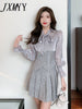 imCharms 2023 Spring And Autumn Bow Elegant Temperament Bright Silk Shirt + Pleated Skirt Two-Piece Women's Clothing