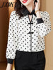 imCharms 2023 Spring And Autumn Doll Collar Polka Dot Long-Sleeved Chiffon Shirt Blouse Shirt Is Thin And Versatile