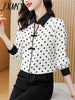 imCharms 2023 Spring And Autumn Doll Collar Polka Dot Long-Sleeved Chiffon Shirt Blouse Shirt Is Thin And Versatile