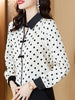 imCharms 2023 Spring And Autumn Doll Collar Polka Dot Long-Sleeved Chiffon Shirt Blouse Shirt Is Thin And Versatile