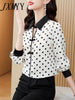 imCharms 2023 Spring And Autumn Doll Collar Polka Dot Long-Sleeved Chiffon Shirt Blouse Shirt Is Thin And Versatile