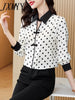 imCharms 2023 Spring And Autumn Doll Collar Polka Dot Long-Sleeved Chiffon Shirt Blouse Shirt Is Thin And Versatile