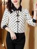 imCharms 2023 Spring And Autumn Doll Collar Polka Dot Long-Sleeved Chiffon Shirt Blouse Shirt Is Thin And Versatile