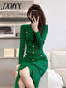 imCharms 2023 Spring And Autumn Elegant Temperament Ladies Mid-Length Single-Breasted V-Neck Knitted Women's Dress