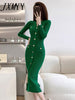 imCharms 2023 Spring And Autumn Elegant Temperament Ladies Mid-Length Single-Breasted V-Neck Knitted Women's Dress