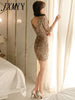 imCharms 2023 Spring And Autumn Elegant Temperament Slim Bag Hip Skirt Backless Sequin Dress Dress Women's