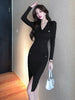 imCharms 2023 Spring And Autumn Elegant Temperament V-Neck Knitted Hip Bottoming Dress Slim And Women