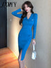 imCharms 2023 Spring And Autumn Elegant Temperament V-Neck Knitted Hip Bottoming Dress Slim And Women