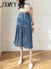 imCharms 2023 Spring And Autumn Large Size High Waist All-Match Women's Denim Skirt Stitching Midi Skirt