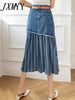 imCharms 2023 Spring And Autumn Large Size High Waist All-Match Women's Denim Skirt Stitching Midi Skirt