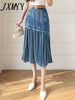 imCharms 2023 Spring And Autumn Large Size High Waist All-Match Women's Denim Skirt Stitching Midi Skirt