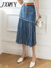 imCharms 2023 Spring And Autumn Large Size High Waist All-Match Women's Denim Skirt Stitching Midi Skirt