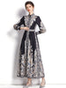 imCharms 2023 Spring And Autumn Products Elegant Temperament Stand Collar Lantern Sleeves Long Printed Dress Women