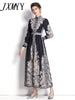 imCharms 2023 Spring And Autumn Products Elegant Temperament Stand Collar Lantern Sleeves Long Printed Dress Women