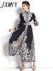 imCharms 2023 Spring And Autumn Products Elegant Temperament Stand Collar Lantern Sleeves Long Printed Dress Women