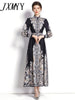 imCharms 2023 Spring And Autumn Products Elegant Temperament Stand Collar Lantern Sleeves Long Printed Dress Women