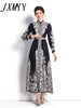 imCharms 2023 Spring And Autumn Products Elegant Temperament Stand Collar Lantern Sleeves Long Printed Dress Women