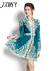 imCharms 2023 Spring And Autumn Products Elegant Temperament V-Neck Lantern Sleeves Folded Dress Women's Skirt