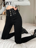 imCharms 2023 Spring And Autumn Products High Elastic High Waist Breasted Decorative Slim Pencil Pants Women Slim Pants