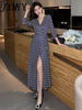 imCharms 2023 Spring And Autumn V-Neck High-Waist Printed High-End Dress Women's Chic And Unique Wrap Dress