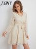 imCharms 2023 Spring And Autumn Women's Clothing European And American Lace Temperament Long-Sleeved Dress