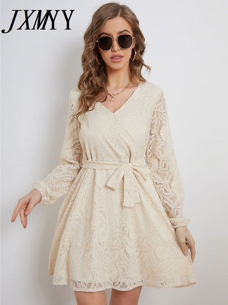 imCharms 2023 Spring And Autumn Women's Clothing European And American Lace Temperament Long-Sleeved Dress
