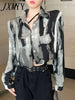imCharms 2023 Spring And Autumn Fashionable Loose Niche Design Sense Ink Wash Tie-Dye Long-Sleeved Shirt Short Jacket Top Women