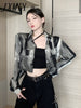 imCharms 2023 Spring And Autumn Fashionable Loose Niche Design Sense Ink Wash Tie-Dye Long-Sleeved Shirt Short Jacket Top Women