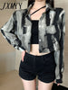imCharms 2023 Spring And Autumn Fashionable Loose Niche Design Sense Ink Wash Tie-Dye Long-Sleeved Shirt Short Jacket Top Women