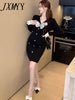 imCharms 2023 Spring And Autumn French Short Skirt Waist Slim Bow Elegant Temperament Black Knitted Dress Women's
