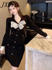 imCharms 2023 Spring And Autumn French Short Skirt Waist Slim Bow Elegant Temperament Black Knitted Dress Women's