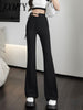 imCharms 2023 Spring And Autumn Black High-Waisted Micro-Flare Casual Pants Are Thin Elastic Loose Horseshoe Pants Women