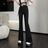 imCharms 2023 Spring And Autumn Black High-Waisted Micro-Flare Casual Pants Are Thin Elastic Loose Horseshoe Pants Women