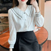 imCharms 2023 Spring And Autumn Elegant Temperament Doll Collar Jacquard Chiffon Shirt Women's Straight Long Sleeve Shirt Top