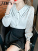 imCharms 2023 Spring And Autumn Elegant Temperament Doll Collar Jacquard Chiffon Shirt Women's Straight Long Sleeve Shirt Top