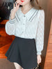 imCharms 2023 Spring And Autumn Elegant Temperament Doll Collar Jacquard Chiffon Shirt Women's Straight Long Sleeve Shirt Top