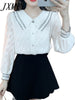 imCharms 2023 Spring And Autumn Elegant Temperament Doll Collar Jacquard Chiffon Shirt Women's Straight Long Sleeve Shirt Top