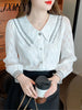 imCharms 2023 Spring And Autumn Elegant Temperament Doll Collar Jacquard Chiffon Shirt Women's Straight Long Sleeve Shirt Top