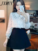 imCharms 2023 Spring And Autumn Elegant Temperament Doll Collar Jacquard Chiffon Shirt Women's Straight Long Sleeve Shirt Top