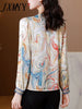 imCharms 2023 Spring And Autumn All-Match Elegant V-Neck Satin Print Stitching Large Size Long-Sleeved Women's Top