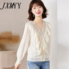 imCharms 2023 Spring And Autumn And Elegant Temperament V-Neck Lace Small Shirt All-Match Top Women's Clothing